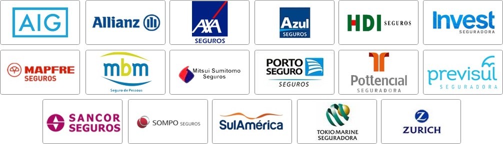 AIG, Allianz, AXA, Azul, HDI, Invest, Mapfre, MBM, Mitsui, Porto Seguros, Pottencial, Previsul, Sancor, Sompo, SulAmérica, Tókio, Zurich